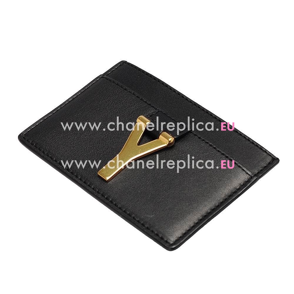 YSL Saint Laurent Ligne Y Macho Calfskin Cardcase In Black YSL5156014