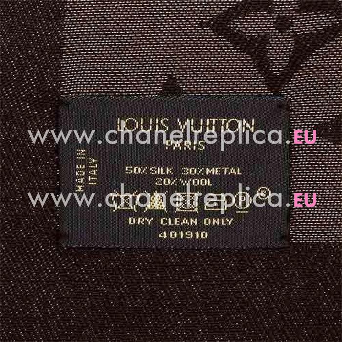 Louis Vuitton Classic Mongram Silk Wool Shawl Brown M74122