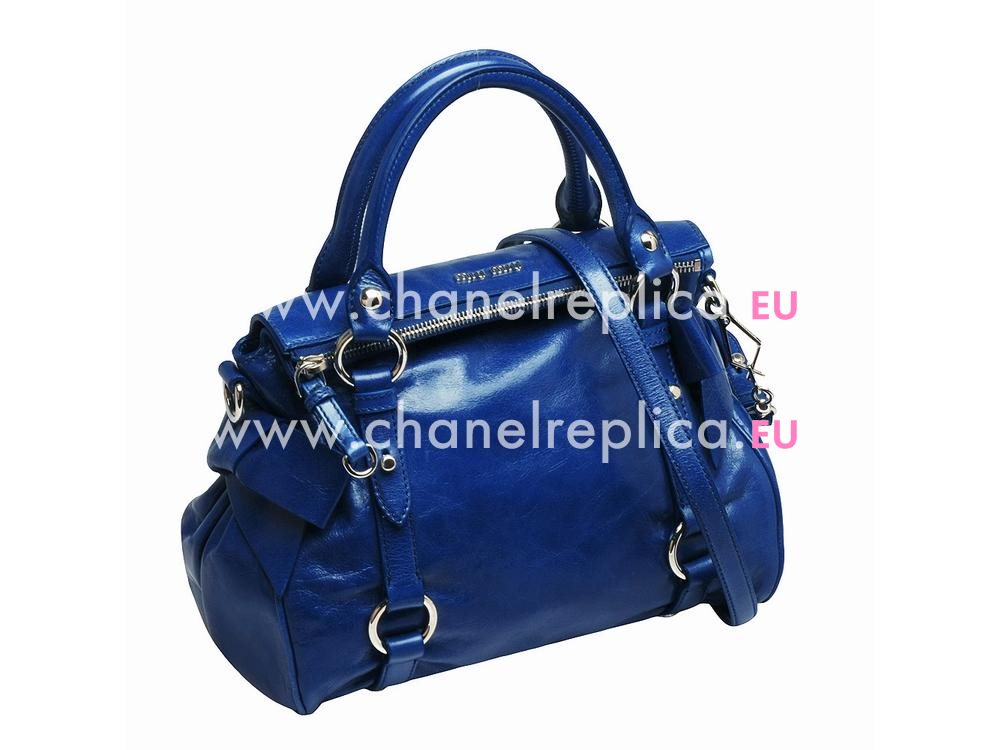 Miu Miu Vitello Lux Calfskin Bow Bag Sapphire Blue MU5635