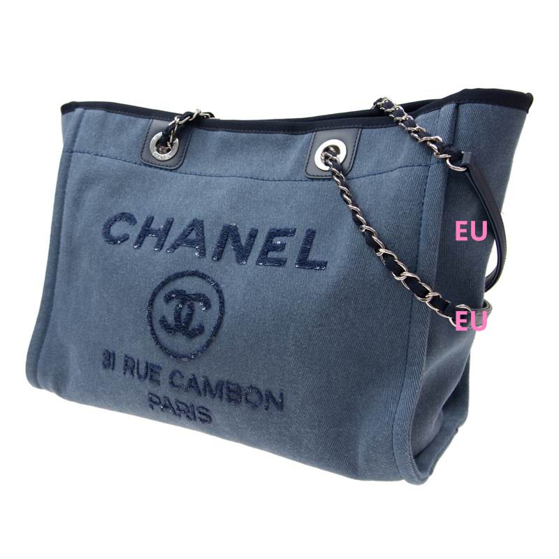 Chanel Canvas Deauville Chain Shoulder Tote Bag Blue A67001CLBLUES