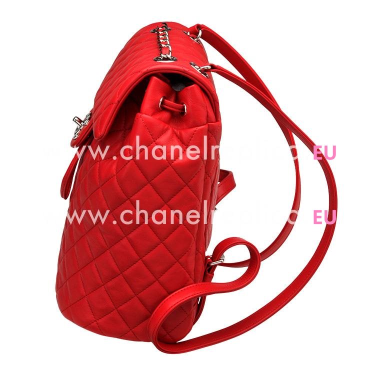 Chanel Red Lambskin Silver Chain Backpack A91121L-RED