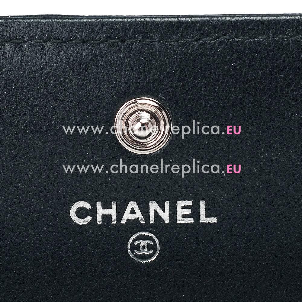 Chanel Lambskin Anti-silver Lock 3Layers Boy Long Wallet Dark Blue C870606