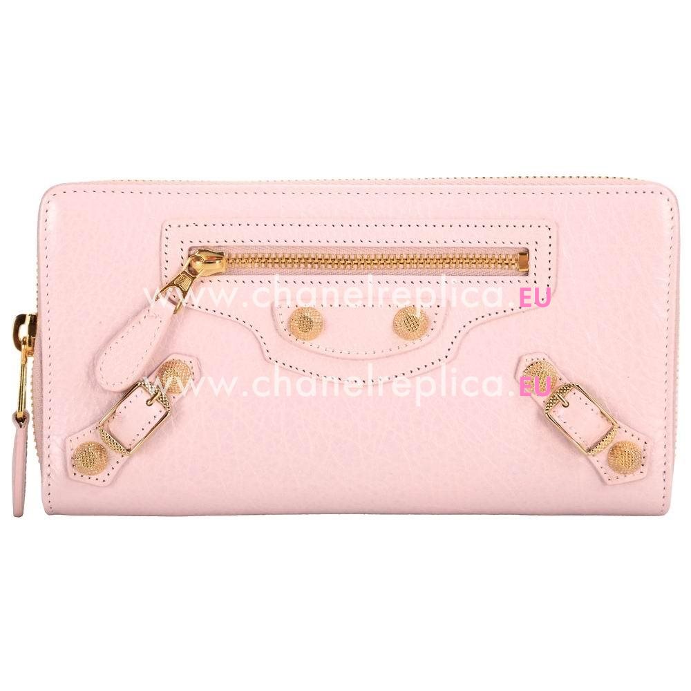 Balenciaga Giant Gold Continental Classic Lambskin Gold Hardware Wallets Pink B5265640