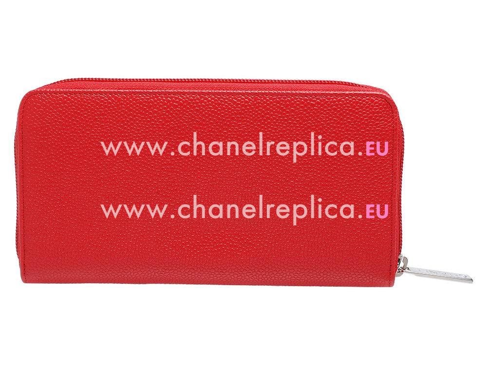 Chanel Caviar Leather CC Logo Wallet Orange Red A56329