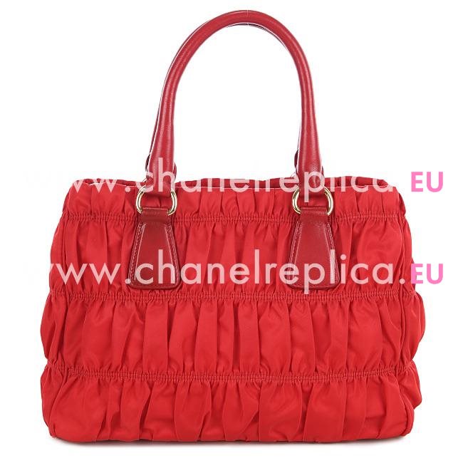 Prada Gaufre Ruffled Nylon Gold Logo Handbag In Red PBR4962