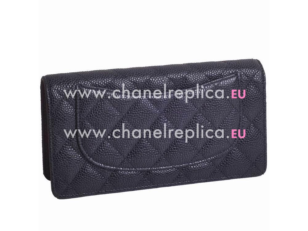 Chanel Classic CC Caviar Long Wallet Black Silver A31509