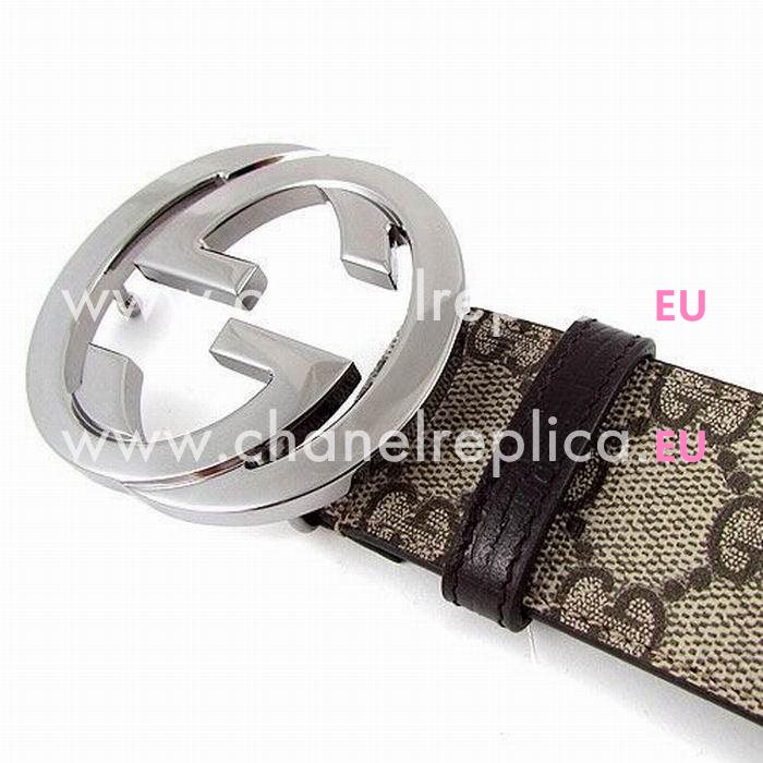 Gucci Silver GG Buckle GG Canvas Belt Khaki G4706032
