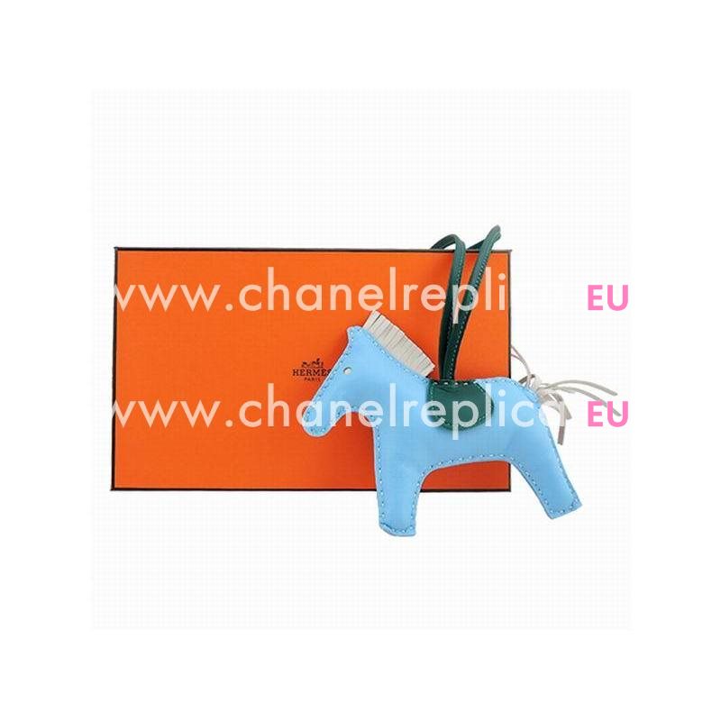 Hermes Horse Sheepskin Handbag Hanging Omarment In White/ Water Blue H4567903