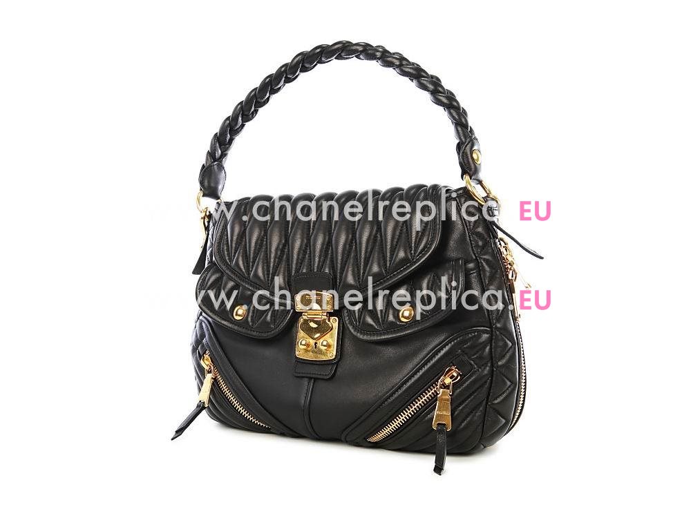 Miu Miu Matelasse Lux Nappa Leather Handbag In Black RR1889