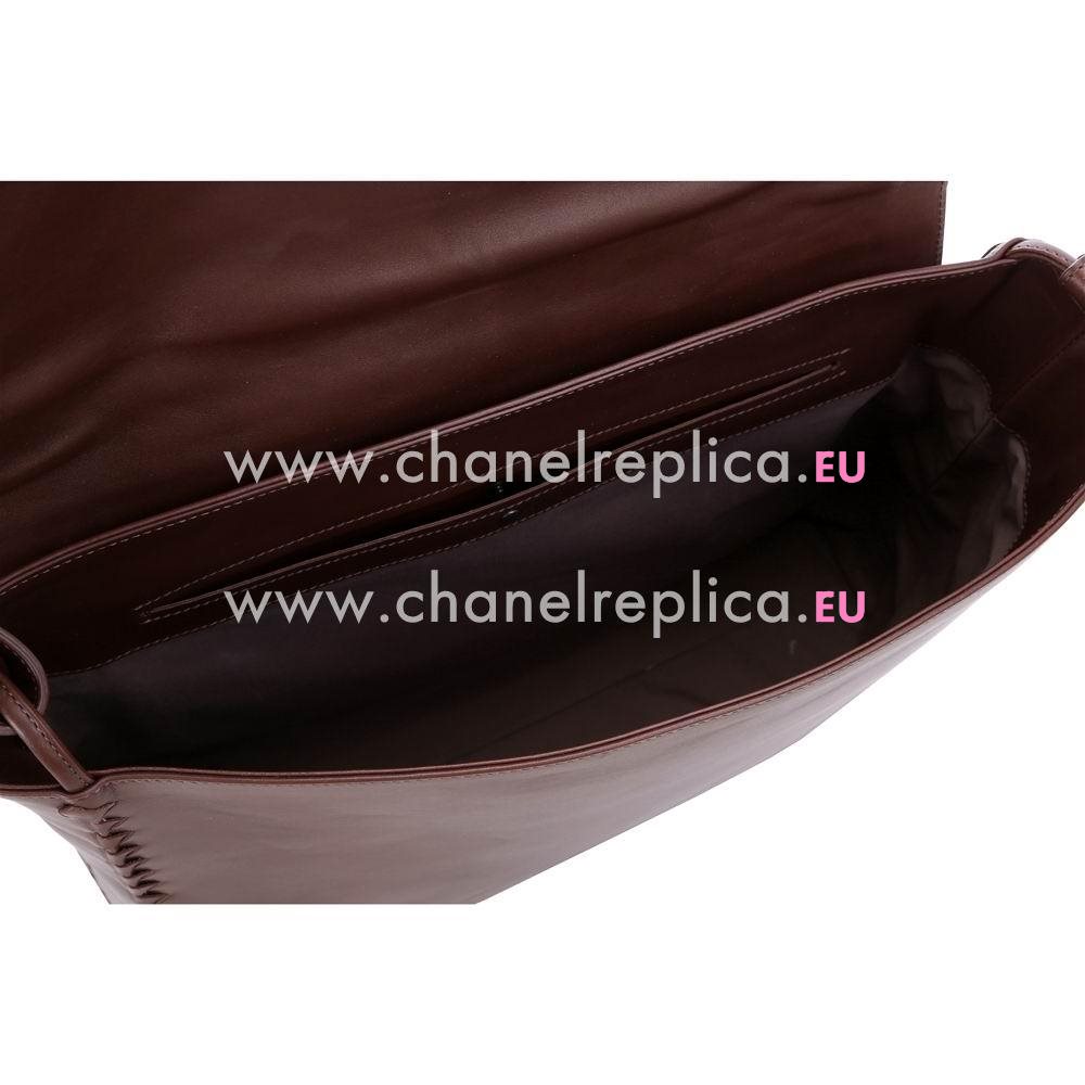 Bottega Veneta Classic Calfskin Woven Shouldbag Chocolate B4542144
