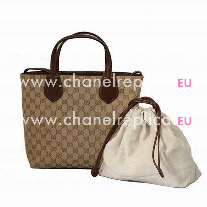 Gucci Calfskin Two Sided Tote Bag In Khaki Coffee G5594607