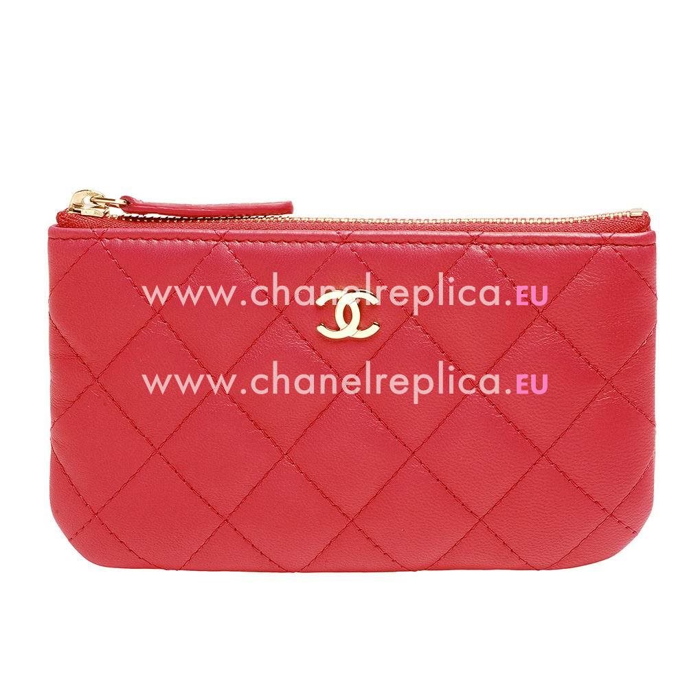 Chanel Classic CC Logo Rhombus Goatskin Change Purse Rose Red C6111109