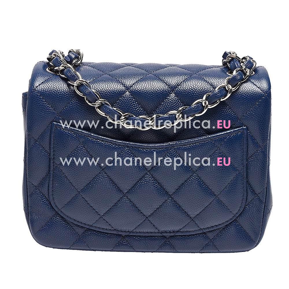 CHANEL Mini Coco Rhomboids Silvery Hardware Calfskin Bag in Navy Blue C7090710