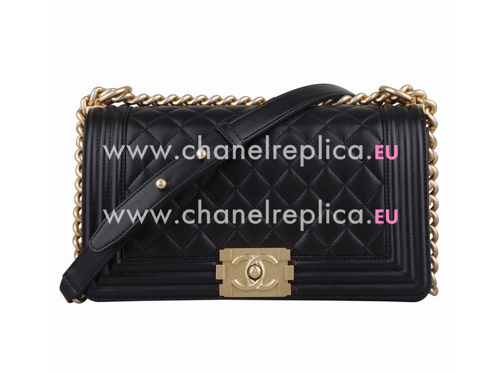 Chanel Calfskin Boy Bag Handbag Gold hardware Black A30677