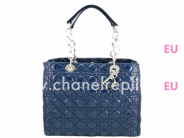 Dior Lady Dior Cannage Patent Leather Blue Shop Tote D3148