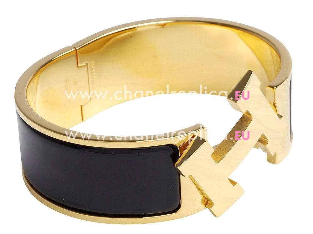 Hermes Medium Click H Logo Enamelled Bracelet Gold/Black HE58480