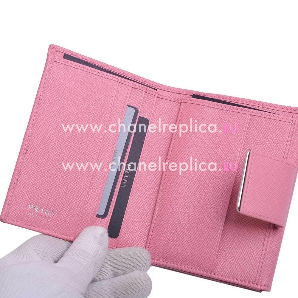 Prada Saffiano Pattina Embossment Logo Cowhide Loose Change Wallet In Peach Pink PR61017020