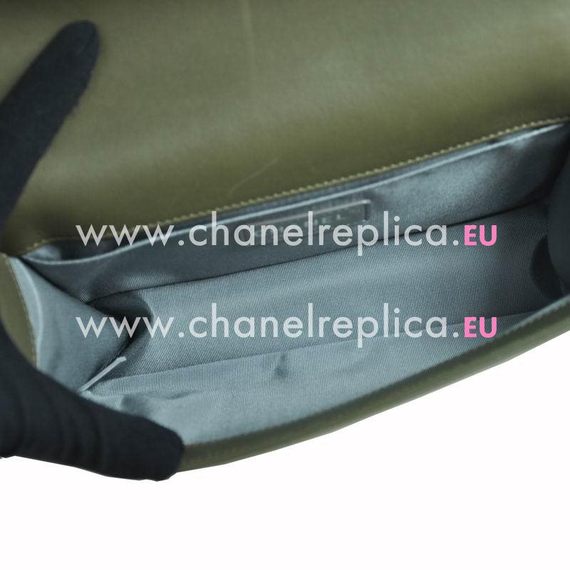 Chanel Greenish Calfskin Leather Medium Boy Bag Anti-Silver Hardware A67086GRNS