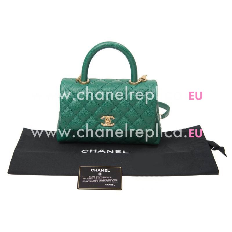 Chanel Coco Handle Calfskin Anti- Gold Chain Trapezoid Shoudbag Green A92990CGRNGP