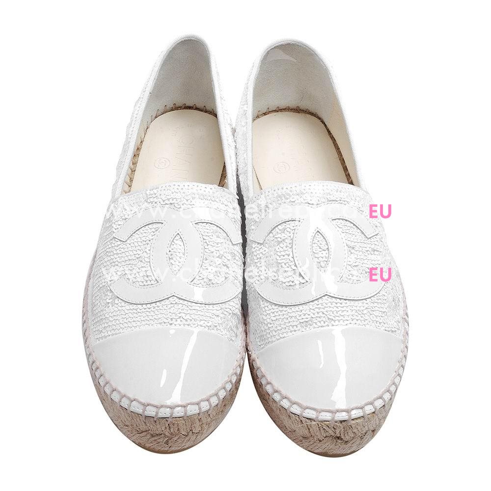 Chanel Double CC Calfskin Patent Leather Shoes In White C665485