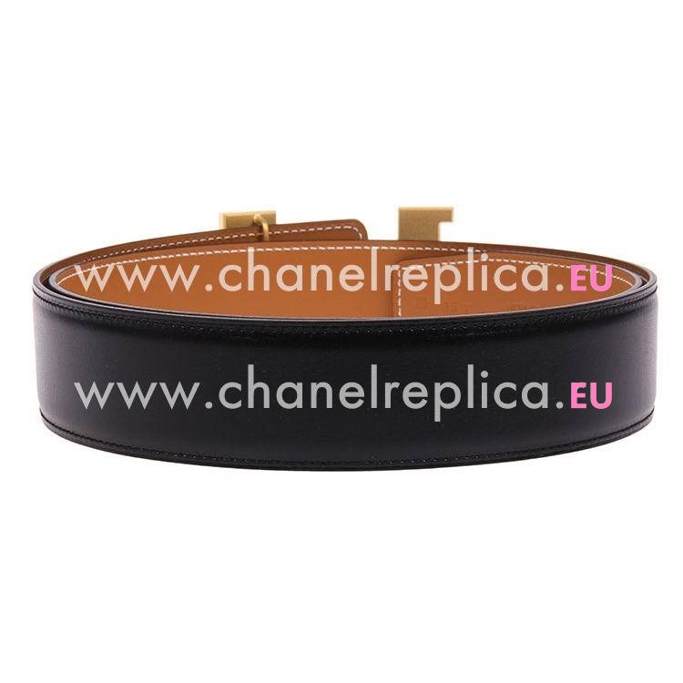 Hermes Gold Big H Black and Brown Box Leahter two-sided Belt HE042MM