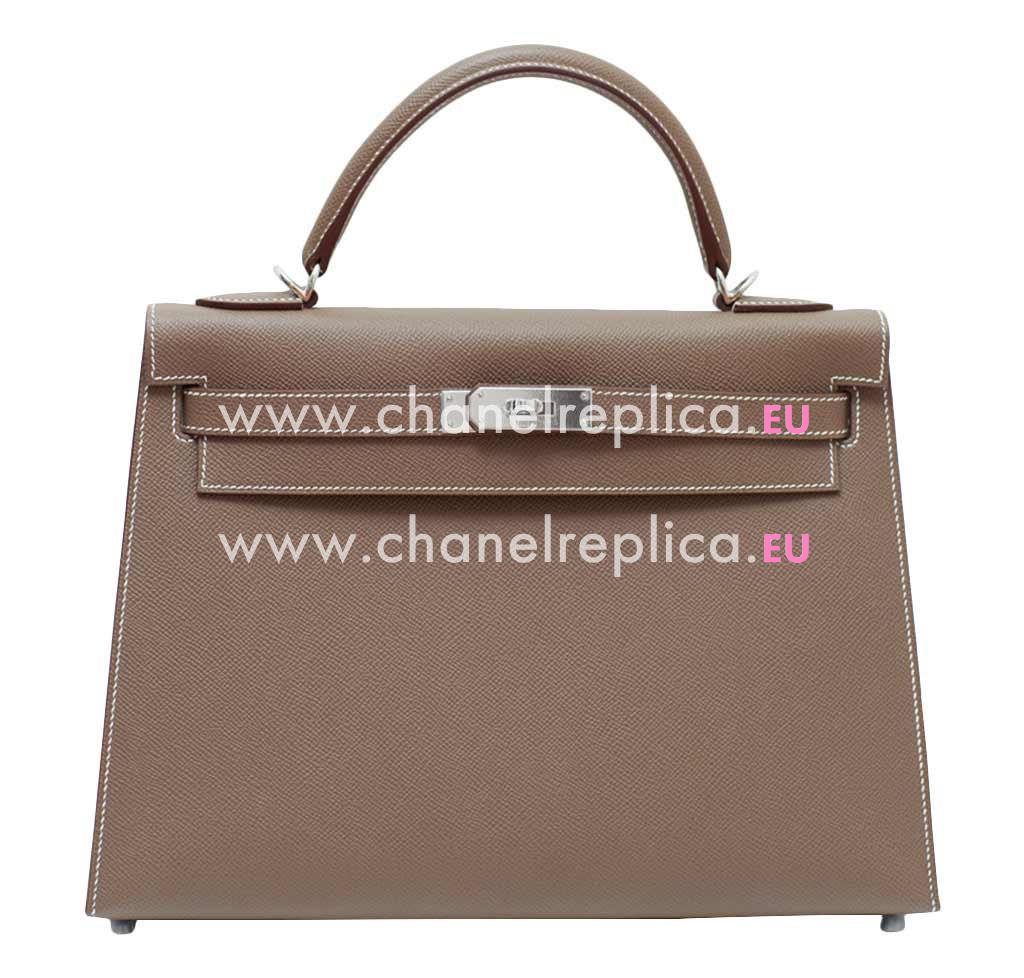 Hermes Kelly 32cm Etoupe Epsom Leather Palladium Hardware Handbag HK1032DGS