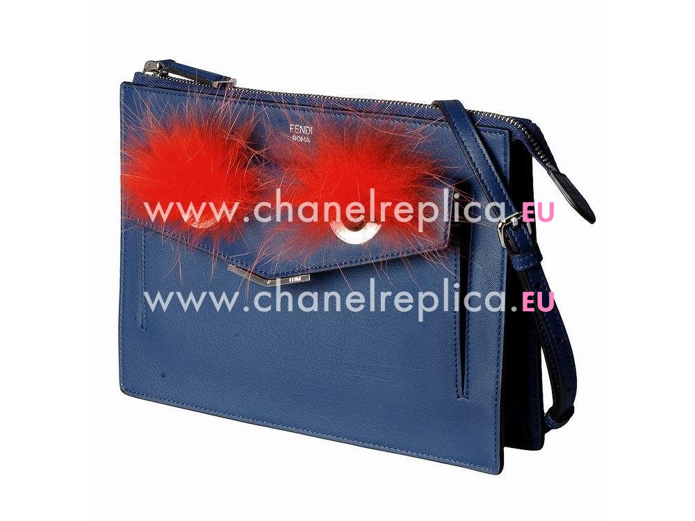 Fendi Petite 2Jours Bag Bugs Cowhide Hand/shouldbag Blue/Red F1548673