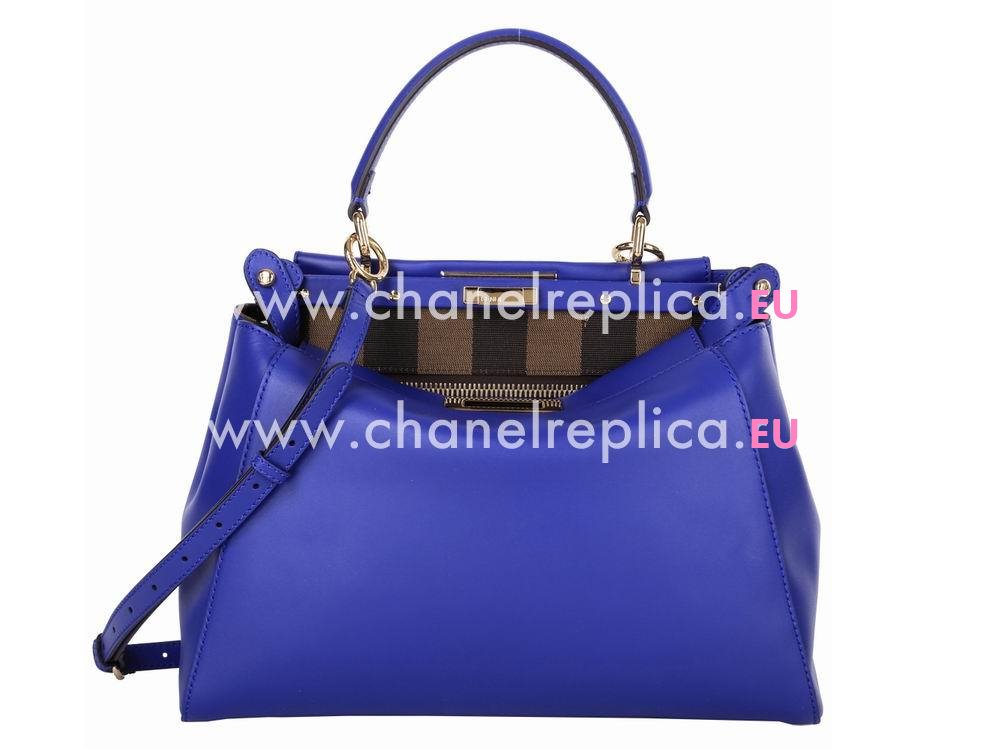 FENDI Regular Peekaboo Calfskin Shoulder Bag PequinXNavy Blue 8BN226-Q4J-F0G58