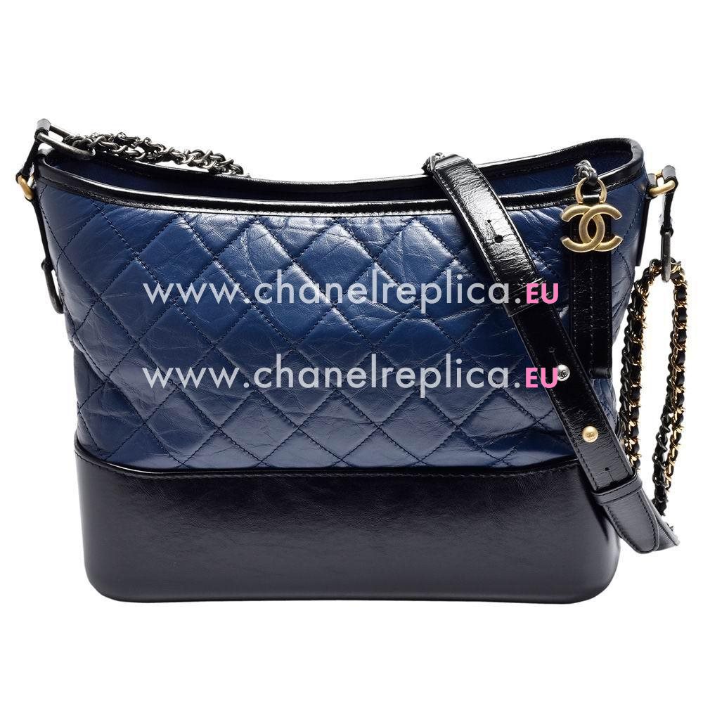 Chanel Gabrielle Two-tone Chain Calfskin Leather Shouldbag Black/Navy A93824BBLCFD