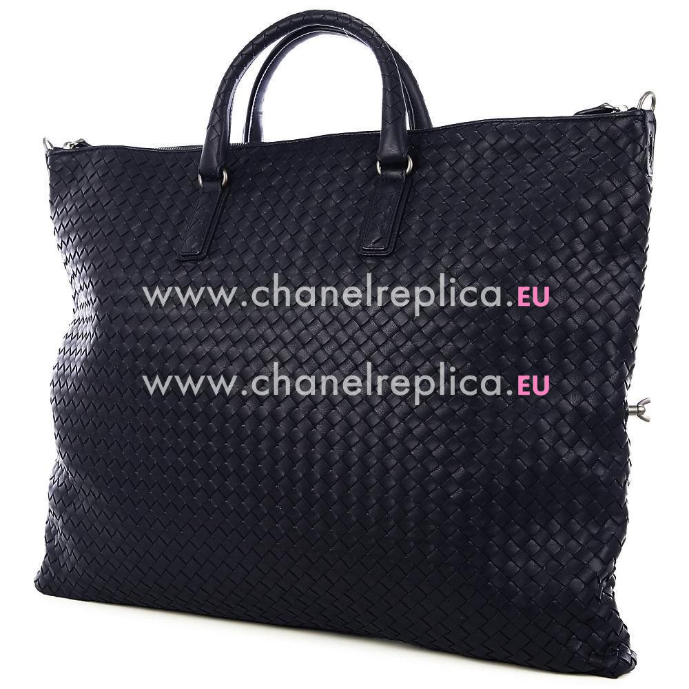 Bottega Veneta Classic Nappa Leather Zipper Woven Bag Night Blue B5660825