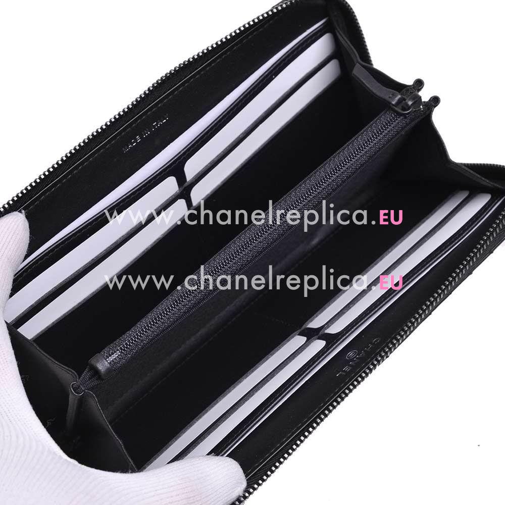 Chanel Lambskin Chevron Quilted Long Wallet Black A638637