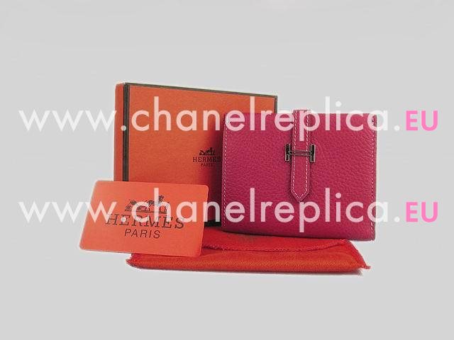 Hermes Classic Clemence Leather Beant Purse Red H0006E