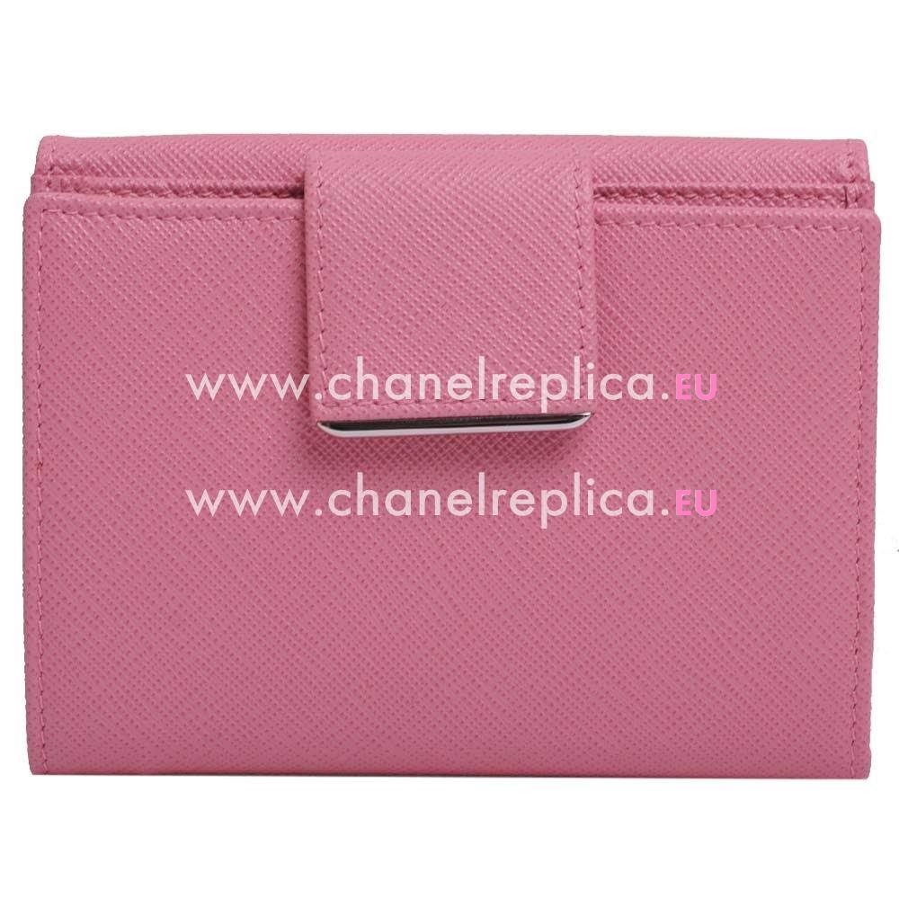 Prada Saffiano Pattina Embossment Logo Cowhide Loose Change Wallet In Peach Pink PR61017020