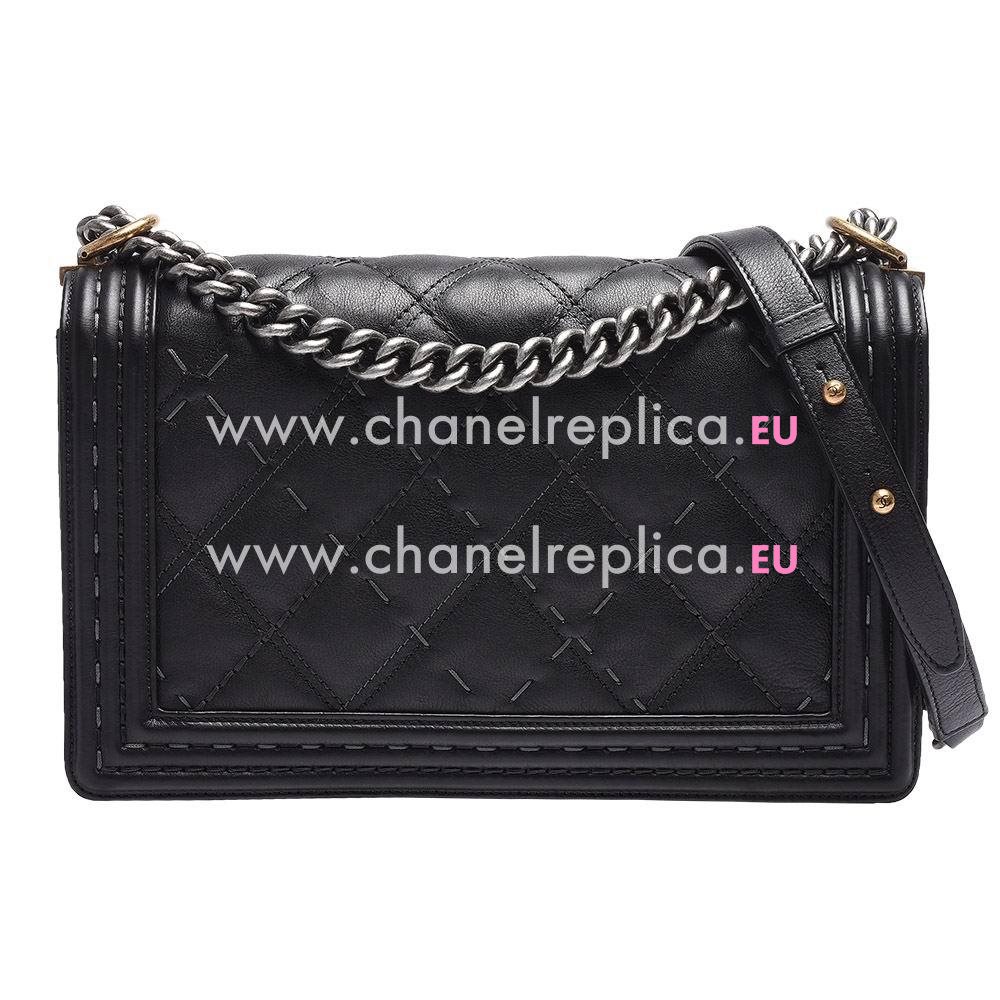 CHANEL Boy Double Color Hardware Rhombic Caviar Calfskin Boy Bag in Black A86B780