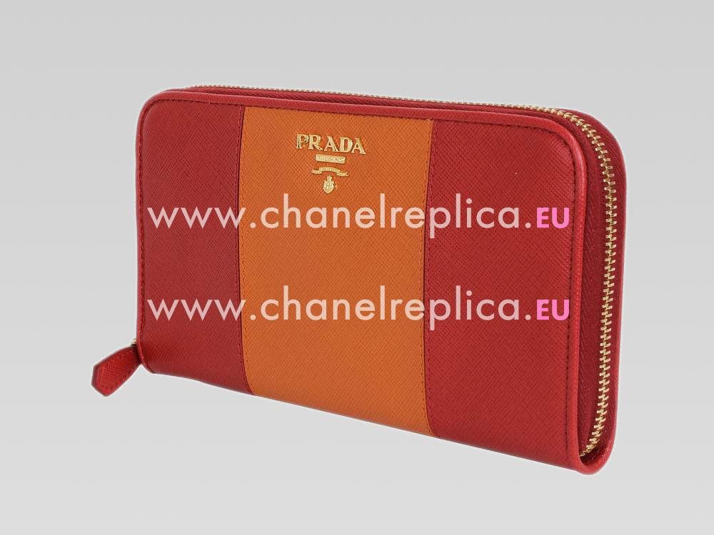 Prada Saffiano Lux Large Women Wallet Orange/Red P467412
