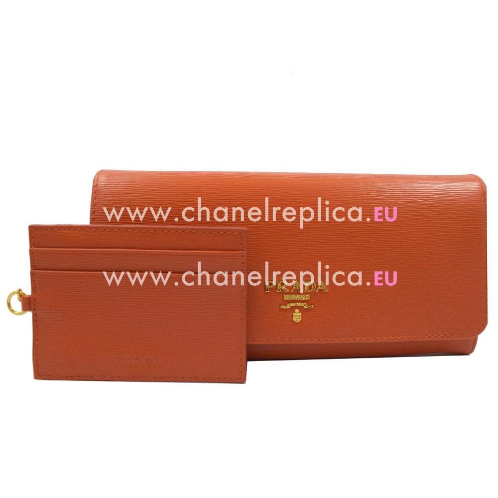 Prada Saffiano Gold Embossment Logo Cowhide Wallet In Orange PR499D32