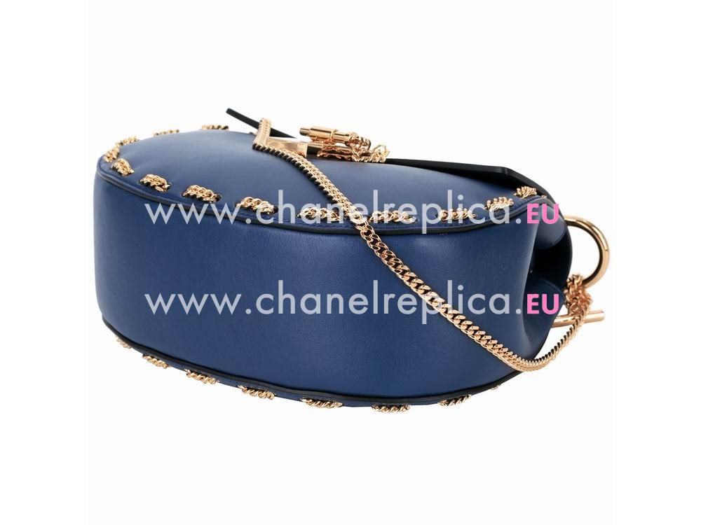 Chloe Drew Smooth Leather Around Golden Chain Bag Blue CH774079