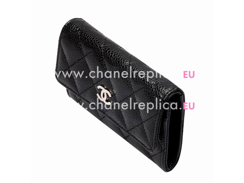 Chanel Caviar Silver CC Card Holder Black C65061