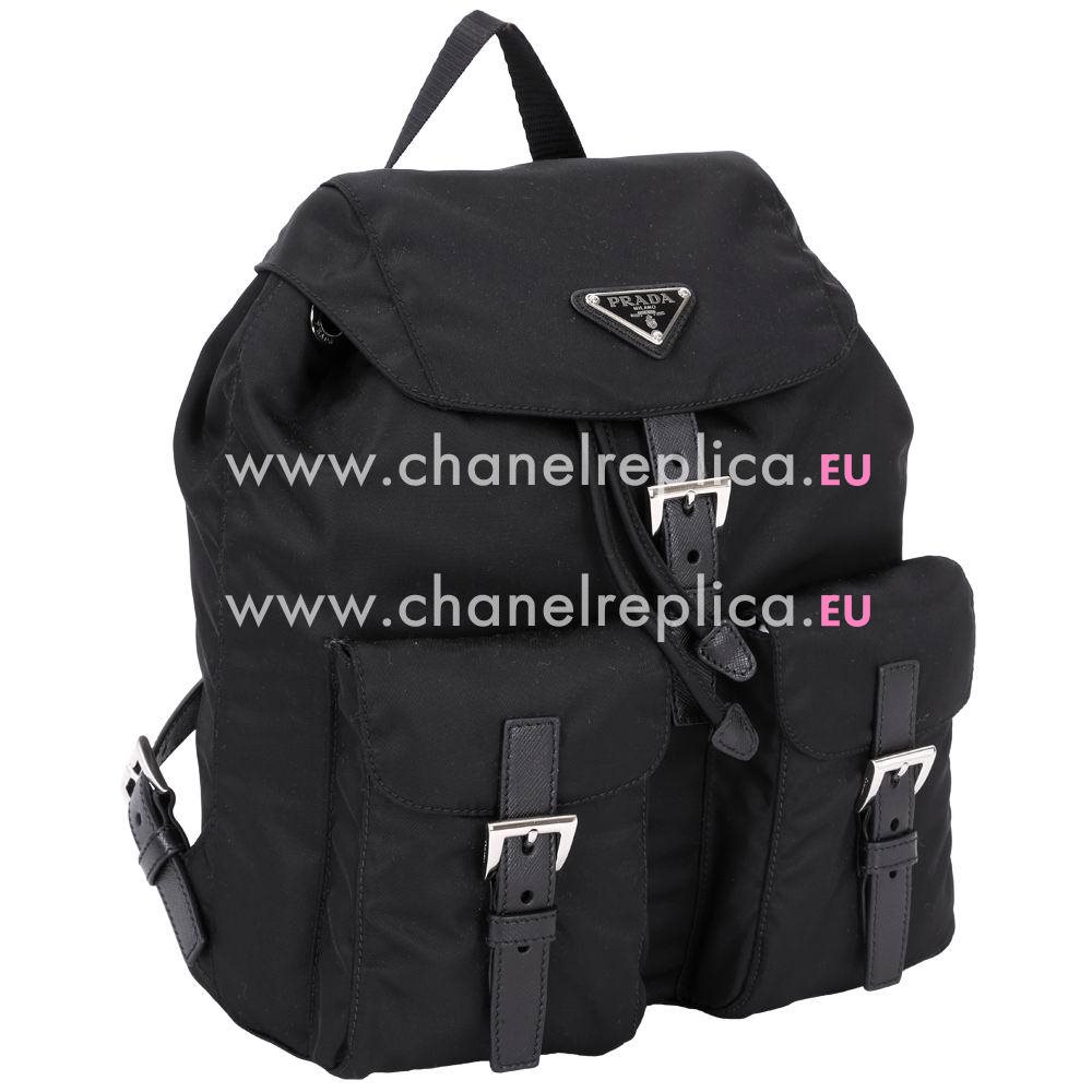 Prada Classic Triangle Logo Calfskin Nylon Backpack Black PR7054116
