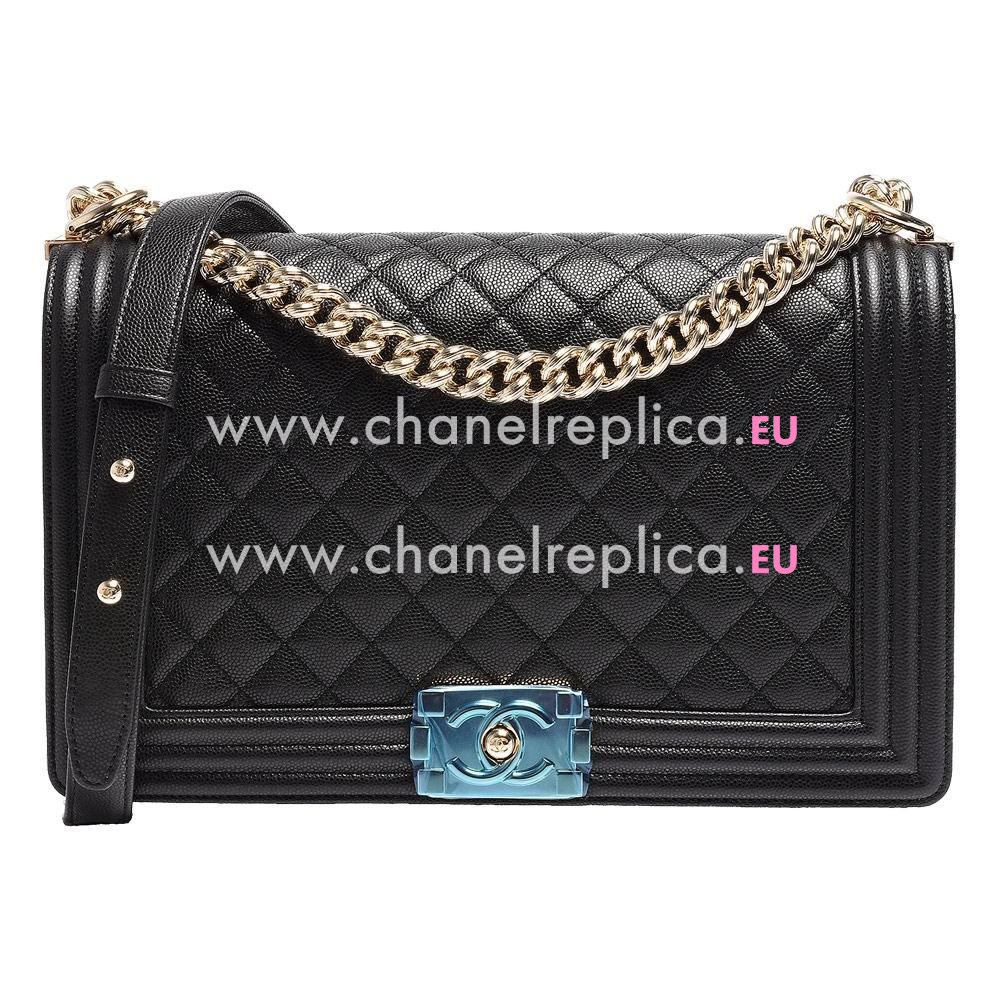 Chanel Caviar Leather Gold Hardware Jumbo Boy Bag Black A567D38