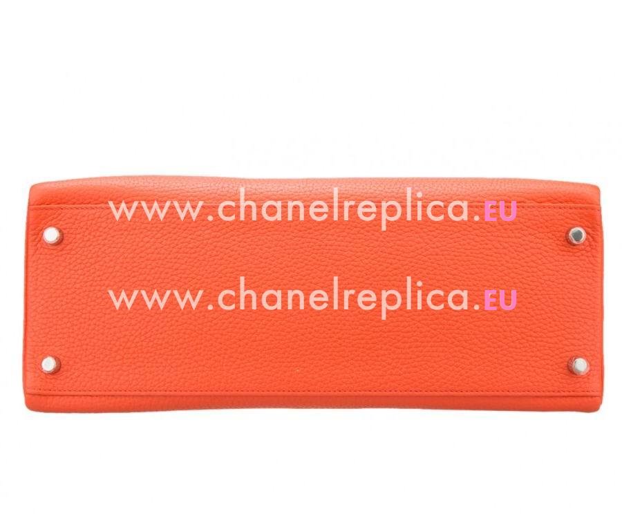 Hermes Kelly 35cm Poppy Orange Clemence Palladium Hardware Hand Sew HK1035CLK
