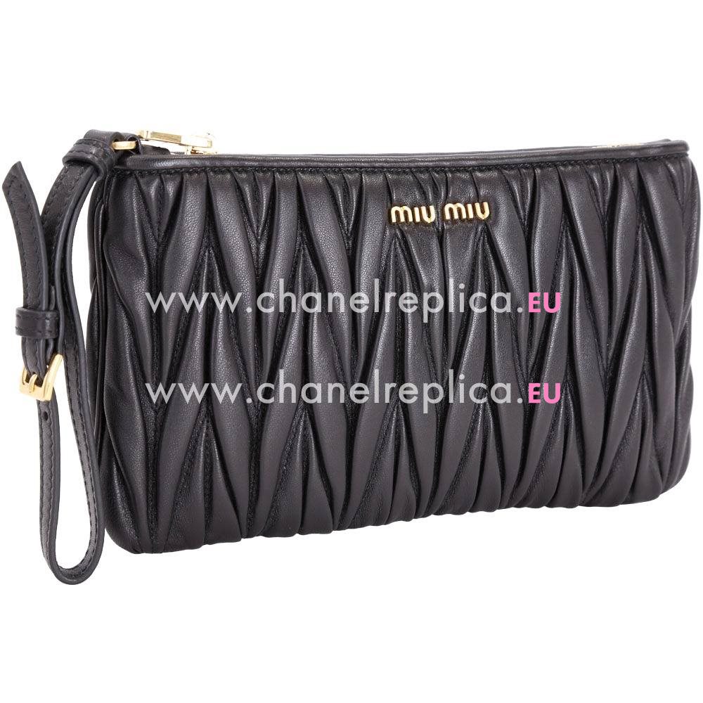 Miu Miu Matelass Wrinkle Crystal Chain Hand Bag In Black M7042605