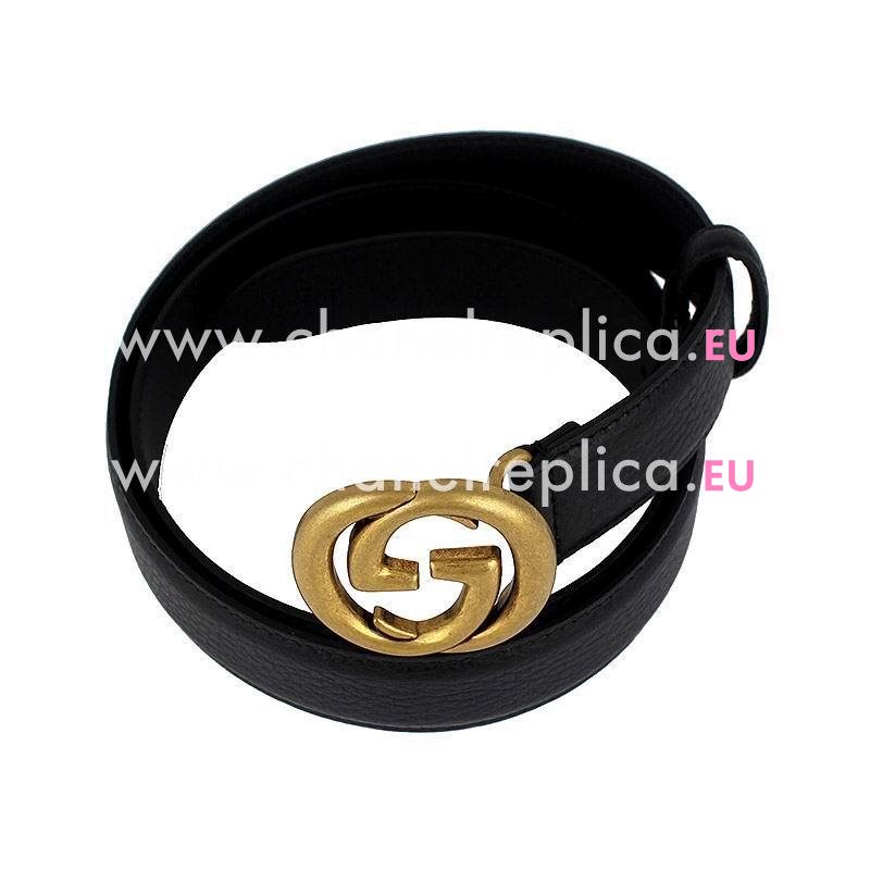 Gucci Retro Anti-gold GG Buckle Black Calfskin Belt 8905797