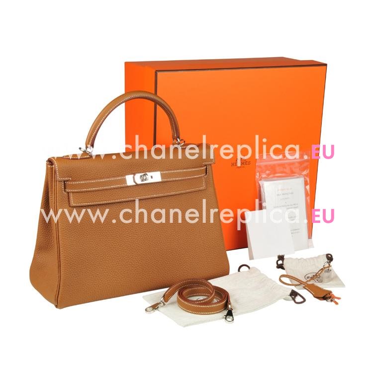 Hermes Kelly 32cm Light Brown Togo Leather Palladium Hardware Hand Sew HK1032TGQ