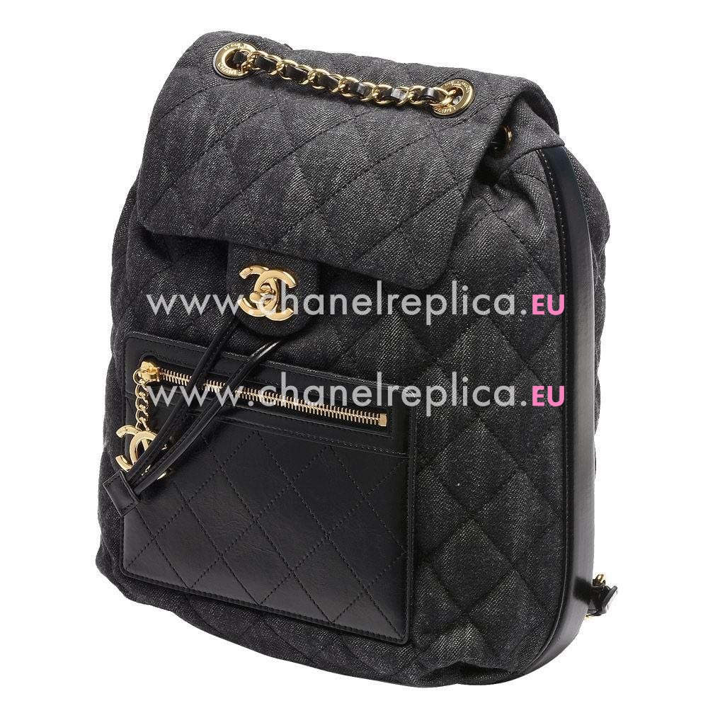 hanel Classic Rhomboids Denim Calfskin Backpack Gray Black C7042207