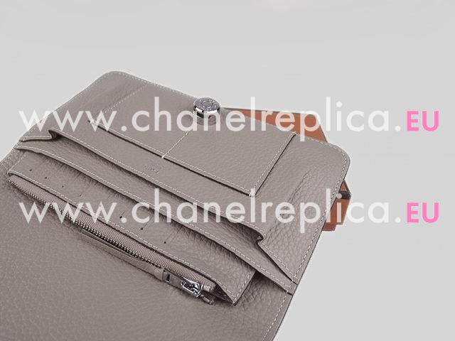 Hermes Dogon Clemence Leather Wallet Purse In Gray HL001H