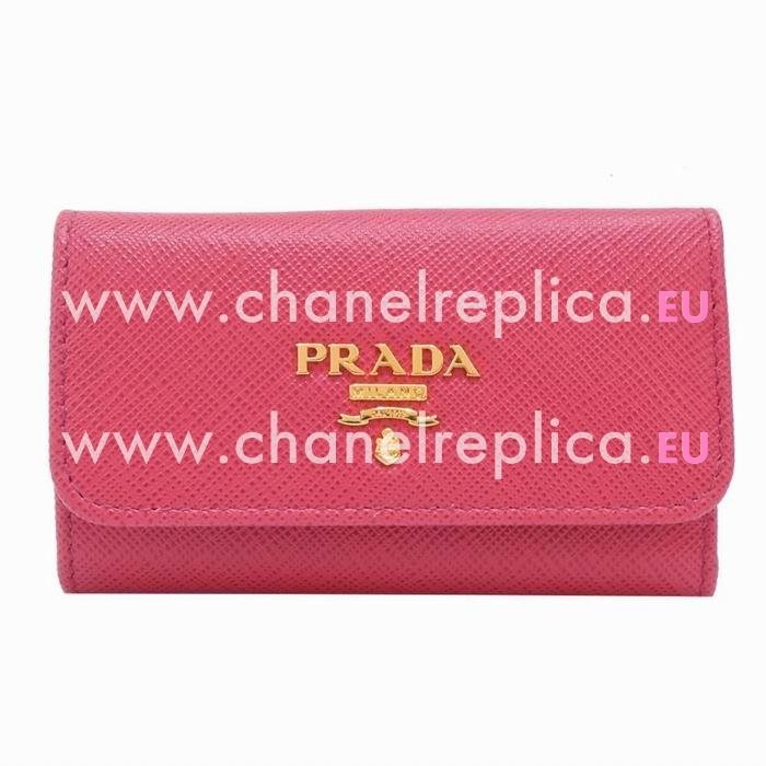 Prada Saffiano Embossing Logo Calfskin Key Bag Peach Red P7021313