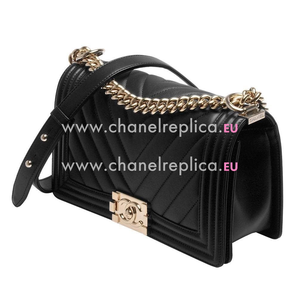 CHANEL Boy V Line Gold Hardware Lambskin Bag in Black C7091404