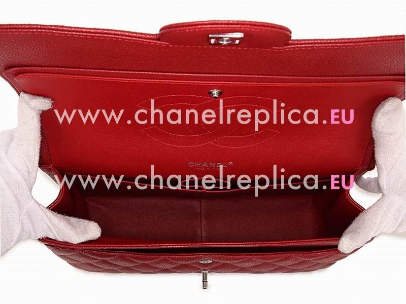 Chanel Caviar Jumbo Double Flap Bag Red Silver Chain A58600Y06500