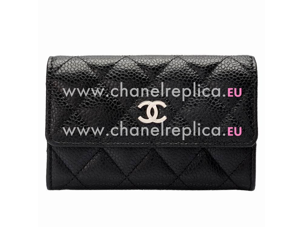 Chanel Caviar Silver CC Card Holder Black C65061